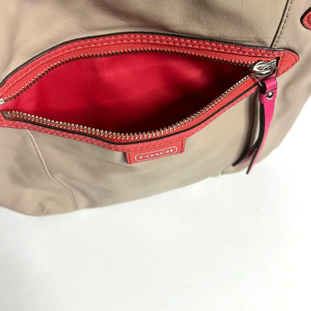 Coach Tan Pink Orange Leather Crossbody Messenger Bag Purse